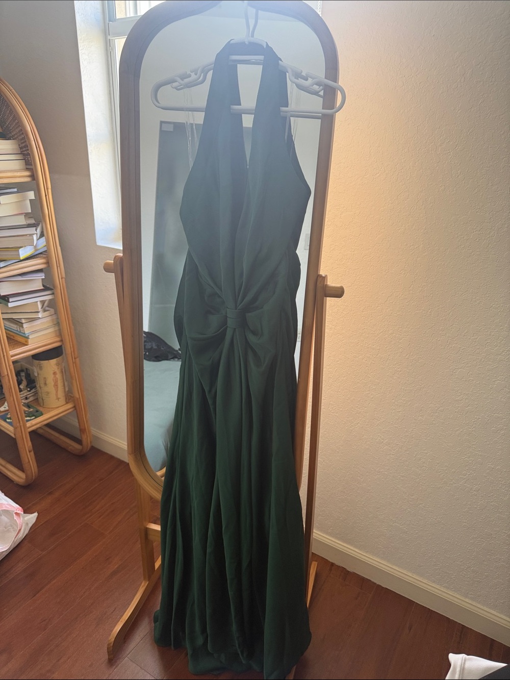 Sleeveless Deep Green Halter Maxi Dress with Knot Front
